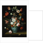 Flowers in a Chinese Transitional Blue and White Jardiniere, with Moths and Other Insects on a Ledge by Jan van Kessel