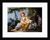A Young Woman Seated with a Dog and a Watering Can in a Garden by Jean-Honore Fragonard