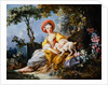 A Young Woman Seated with a Dog and a Watering Can in a Garden by Jean-Honore Fragonard