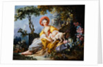 A Young Woman Seated with a Dog and a Watering Can in a Garden by Jean-Honore Fragonard