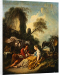 A Pastoral Landscape with a Shepherd and Shepherdess Seated by Ruins by Francois Boucher