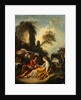 A Pastoral Landscape with a Shepherd and Shepherdess Seated by Ruins by Francois Boucher