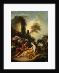 A Pastoral Landscape with a Shepherd and Shepherdess Seated by Ruins by Francois Boucher