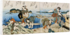 Kakuban Surimono Diptych Women and Boys Gathering Clams on the Seashore Near Enoshima by Katsushika Taito II