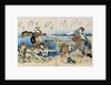 Kakuban Surimono Diptych Women and Boys Gathering Clams on the Seashore Near Enoshima by Katsushika Taito II