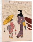 Chuban Tate-e A Beauty in a Black Hood and a Young Girl Holding an Umbrella by Harunobu