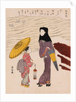 Chuban Tate-e A Beauty in a Black Hood and a Young Girl Holding an Umbrella by Harunobu