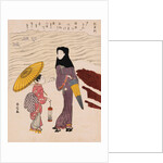 Chuban Tate-e A Beauty in a Black Hood and a Young Girl Holding an Umbrella by Harunobu