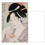 Bust Portrait of the Courtesan Wakamurasaki of the Tsunotamaya Playing with Goldfish by Eisho