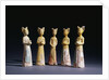 A Group of Five Painted Straw-Glazed Pottery Figures of Female Attendants, Tang Dynasty by Anonymous