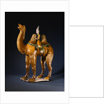 A Magnificent Large Standing Sancai- Glazed Buff Pottery Bactrian Camel and Rider by Anonymous
