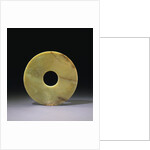 A Large Pale Olive-Green Jade Bi. Late Neolithic, Longshan/Eastern Zhou Dynasty by Anonymous