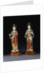 A Pair of Rare Monumental Painted Stucco Figures of Bodhisattvas. Yuan / Ming Dynasty by Anonymous