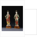 A Pair of Rare Monumental Painted Stucco Figures of Bodhisattvas. Yuan / Ming Dynasty by Anonymous