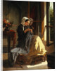 A Woman Sewing by an Open Window by Jules Trayer