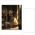 A Woman Sewing by an Open Window by Jules Trayer