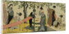 A Triptych of Girls Washing and Stretching Cloth Under the Trees by Toyokuni