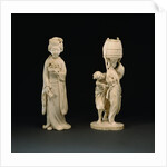 Ivory Figure Group, Meiji Period by Shibayuki and Large Ivory Female Figure, Meiji Period by Hidehiro