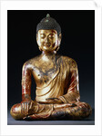 A Documentary Red, Lacquered Gilt, Bronze, Seated Figure of Vairocana Buddha from Yunnan Province by Anonymous