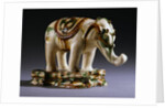 Sancai-Glazed Buff Pottery Figure of an Elephant from the Tang Dynasty by Anonymous