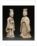 Two Painted Red Pottery Standing Figures from the Tang Dynasty by Anonymous