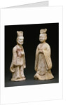 Two Painted Red Pottery Standing Figures from the Tang Dynasty by Anonymous