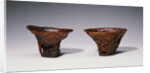 Two Chinese Rhinoceros Horn Libation Cups with Carved Designs by Anonymous