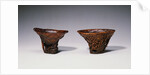 Two Chinese Rhinoceros Horn Libation Cups with Carved Designs by Anonymous