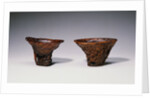 Two Chinese Rhinoceros Horn Libation Cups with Carved Designs by Anonymous