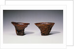 Two Chinese Rhinoceros Horn Libation Cups with Carved Designs by Anonymous