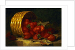 Painting of Strawberries in a Wicker Basket on a Ledge by Eloise Henriet Stannard