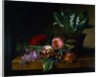 Painting of a Lily of the Valley, Tulips, Primula and Other Flowers on a Ledge by Hanne Hellesen