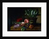 Painting of a Lily of the Valley, Tulips, Primula and Other Flowers on a Ledge by Hanne Hellesen
