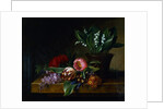 Painting of a Lily of the Valley, Tulips, Primula and Other Flowers on a Ledge by Hanne Hellesen