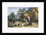 A Village Street with Skittle Players and Merrymakers by an Inn by Cornelis Dusart