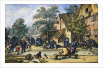 A Village Street with Skittle Players and Merrymakers by an Inn by Cornelis Dusart
