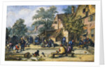 A Village Street with Skittle Players and Merrymakers by an Inn by Cornelis Dusart