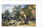 A Village Street with Skittle Players and Merrymakers by an Inn by Cornelis Dusart