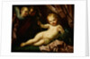 The Infant Christ Reclining Before a Red Curtain, with Two Angels by Giovanni Andrea Sirani