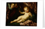 The Infant Christ Reclining Before a Red Curtain, with Two Angels by Giovanni Andrea Sirani