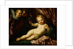 The Infant Christ Reclining Before a Red Curtain, with Two Angels by Giovanni Andrea Sirani