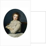 Portrait of a Lady Wearing a White Dress Tied With a Blue Sash On a Sofa by Angelica Kaufmann