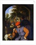 Painting of Peasants in the Courtyard of a Country Tavern by Adriaen Jansz van Ostade