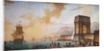 Painting of Morning, a Capriccio of the Embarking of a Ship from Marseille by Charles F. Lacroix de Marseille