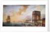 Painting of Morning, a Capriccio of the Embarking of a Ship from Marseille by Charles F. Lacroix de Marseille
