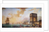 Painting of Morning, a Capriccio of the Embarking of a Ship from Marseille by Charles F. Lacroix de Marseille