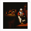 Painting of an Old Woman Making Lace in a Kitchen by Nicolaes Maes