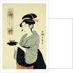 A Half-Length Portrait of Naniwaya Okita, Depicting the Famous Teahouse Waitress Serving a Cup of Tea by Utamaro