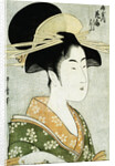Portrait of the Courtesan Hanaogi of the Ogiya, Wearing an Over-Kimono by Utamaro