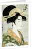 Portrait of the Courtesan Hanaogi of the Ogiya, Wearing an Over-Kimono by Utamaro